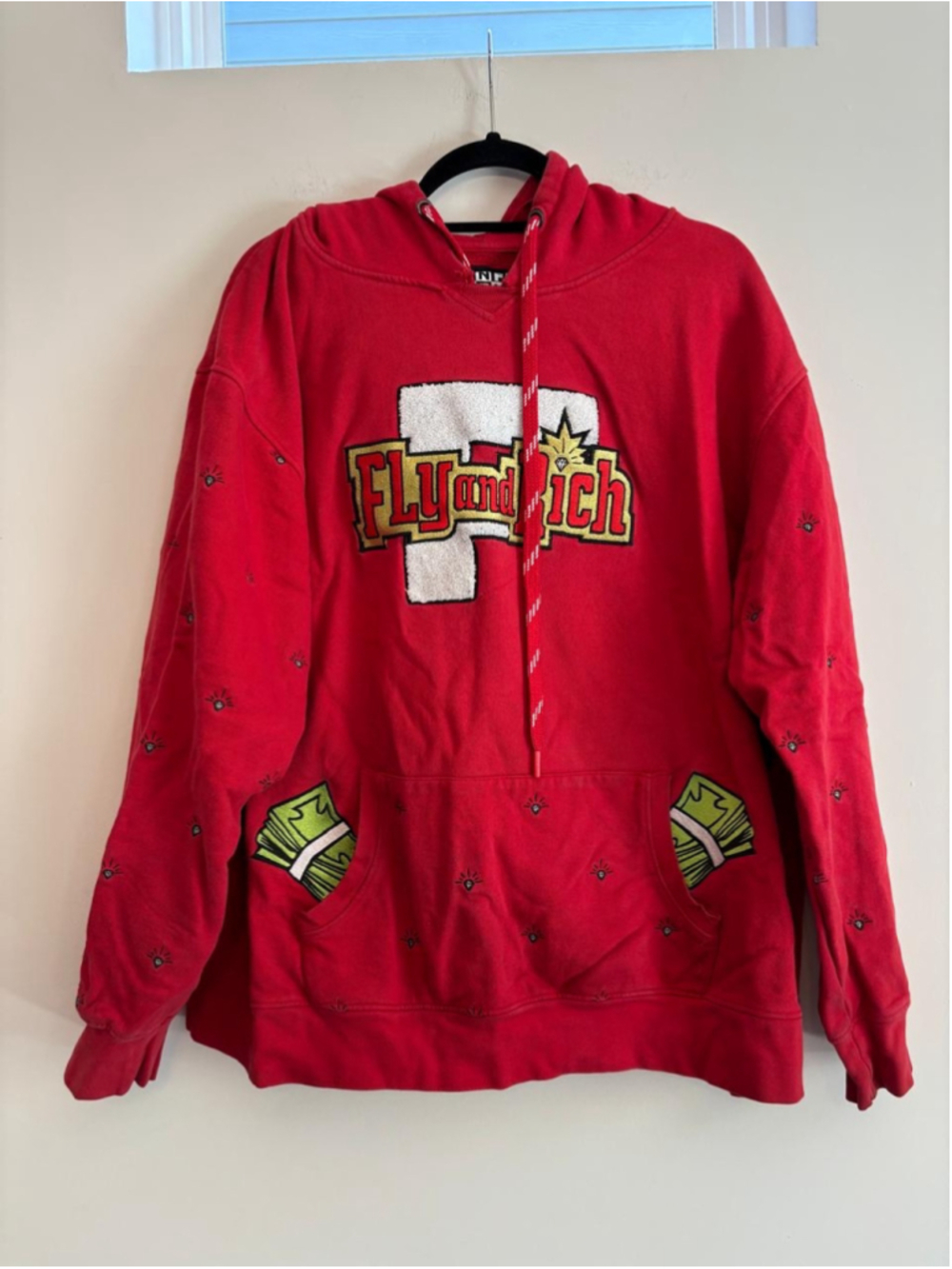 Men's Born Fly Hoodie Sweatshirt 3XL Red White Graphic Pullover #1005
